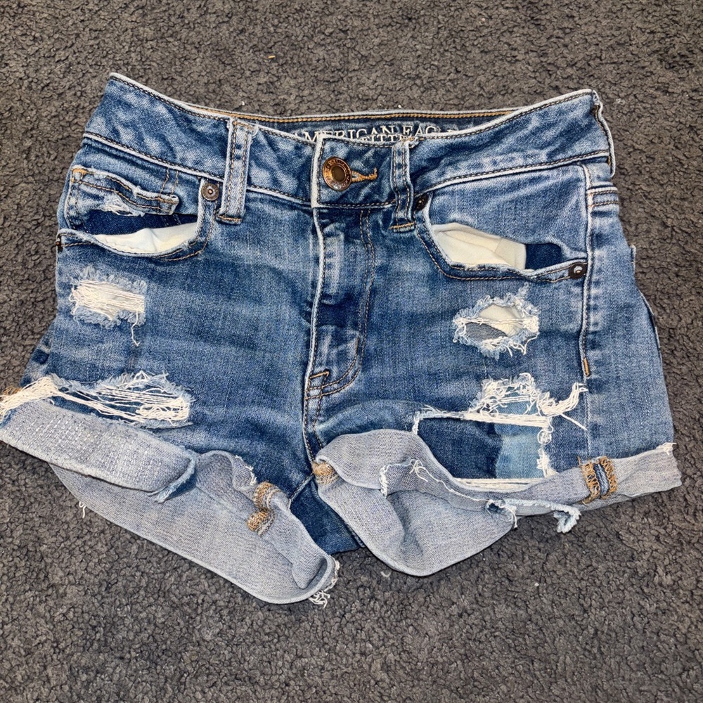 American Eagle Outfitters Blue Distressed Jean Shorts
